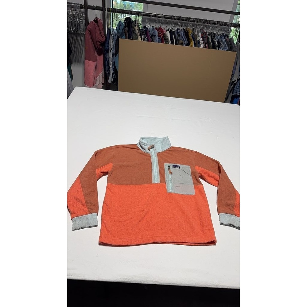 Patagonia Fleece Pullover Quarter-Zip Mens Medium Orange Brown Colorblock